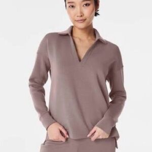 Spanx Taupe Long Sleeve Collared Top